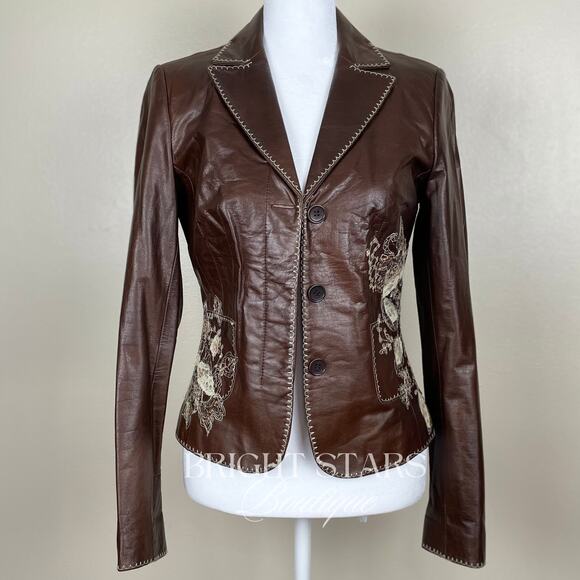 Rare Embroidered Leather Blazer Jacket ASO Lorelai Gilmore Phoebe Buffay Friends - Picture 5 of 11